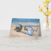 熱帯ヤシの木およびサングラスの誕生日 カード (黄色い花)