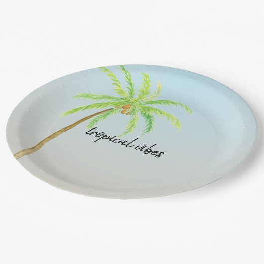 熱帯ヤシの木のグラデーション青 ペーパープレート (アングル)