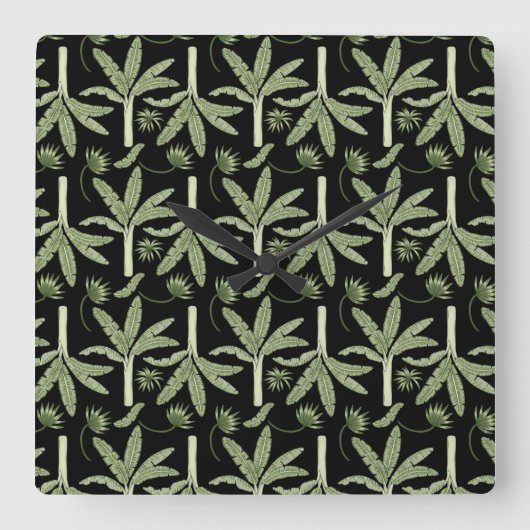 熱帯ヤシの木のシームレスなパターン スクエア壁時計 (正面)
