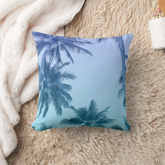 熱帯ヤシの木のティール（緑がかった色）の勾配のトレンディー クッション (ブランケット)