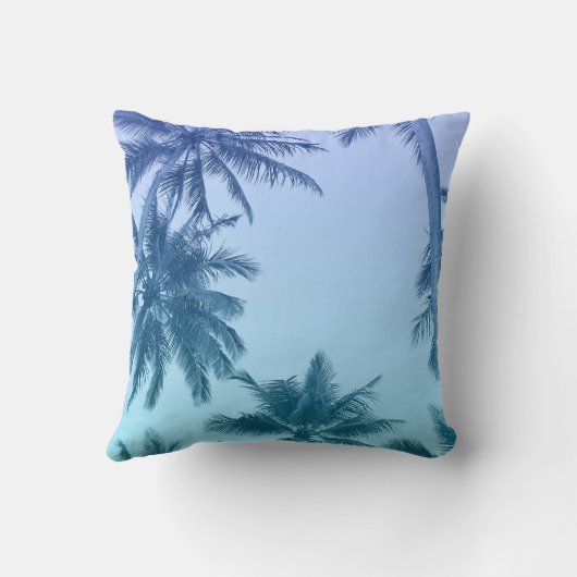熱帯ヤシの木のティール(緑がかった色)の勾配のトレンディー クッション (裏面)