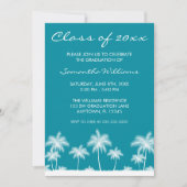 熱帯ヤシの木のティール(緑がかった色)卒業発表 招待状 (正面)