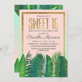 熱帯ヤシの木のバナナの葉の金ゴールドの菓子16 招待状