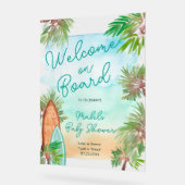 熱帯ヤシの木のビーチベビーオンボードシャワー アクリルサイン (傾斜)