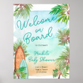 熱帯ヤシの木のビーチベビーオンボードシャワー ポスター (正面)