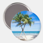 熱帯ヤシの木のビーチ夏の楽園の写真 マグネット (正面/裏面)