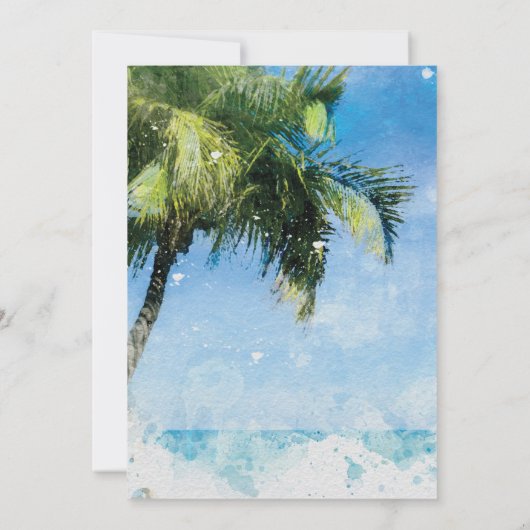 熱帯ヤシの木のビーチ私達は駆け落ちしました 招待状 (裏面)