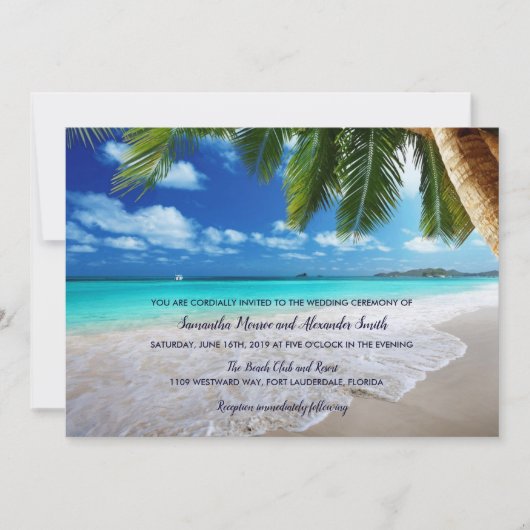 熱帯ヤシの木のビーチ結婚式の招待状 招待状 (正面)