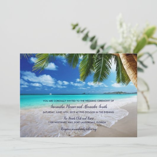 熱帯ヤシの木のビーチ結婚式の招待状 招待状 (スタンド正面)
