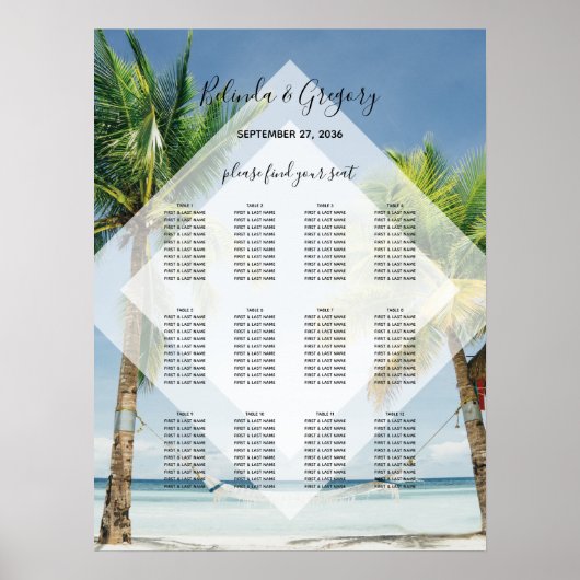熱帯ヤシの木のビーチ結婚式シーティングチャート ポスター (正面)