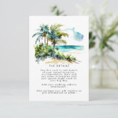 熱帯ヤシの木のビーチ結婚式情報カード エンクロージャーカード (スタンド正面)