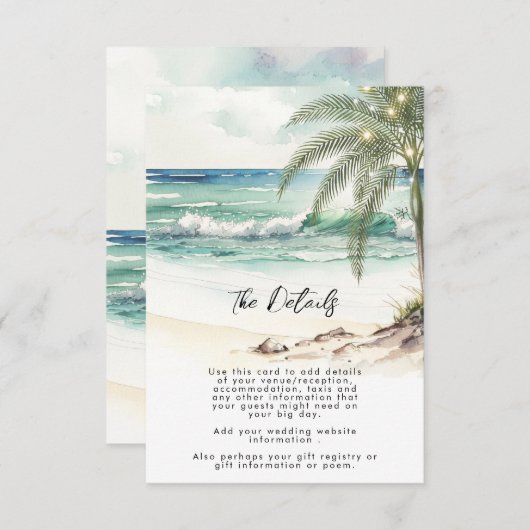 熱帯ヤシの木のビーチ結婚式情報カード エンクロージャーカード (正面/裏面)