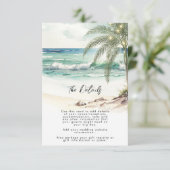 熱帯ヤシの木のビーチ結婚式情報カード エンクロージャーカード (スタンド正面)