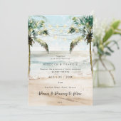 熱帯ヤシの木のビーチ結婚式 招待状 (スタンド正面)