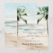 熱帯ヤシの木のビーチ結婚式 招待状 (正面/裏面)