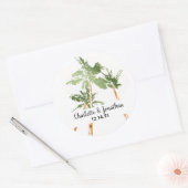 熱帯ヤシの木の手書結婚き ラウンドシール (封筒)
