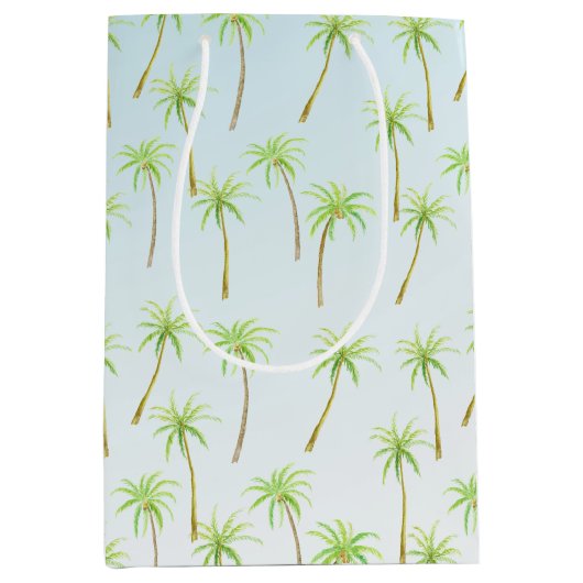 熱帯ヤシの木の水彩 ミディアムペーパーバッグ (正面)