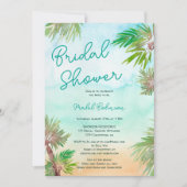 熱帯ヤシの木の水色ビーチブライダルシャワー 招待状 (正面)