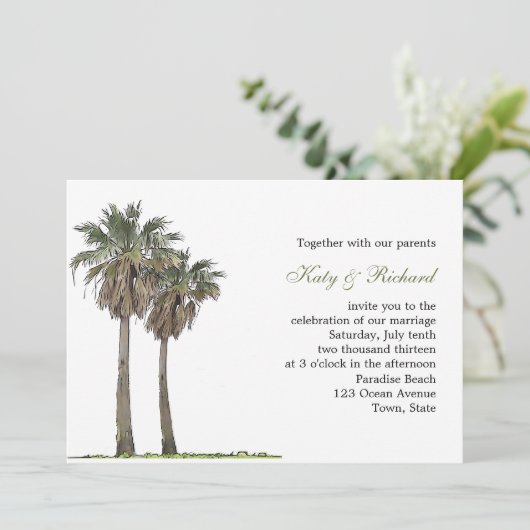 熱帯ヤシの木の結婚式招待状 招待状 (スタンド正面)