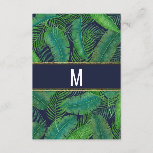熱帯ヤシの木の緑の草木の金ゴールドの濃紺の詳細 エンクロージャーカード (裏面)