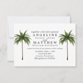 熱帯ヤシの木の緑結婚のカード 招待状