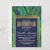 熱帯ヤシの木の緑金ゴールドの濃紺の卒業 招待状 (正面)