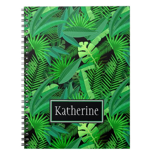 熱帯ヤシの木の葉は|あなたの名前を加えます ノートブック (正面)