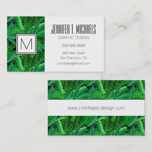 熱帯ヤシの木の葉は|あなたの名前を加えます 名刺 (正面/裏面)