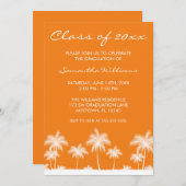 熱帯ヤシの木オレンジの卒業発表 招待状 (正面/裏面)