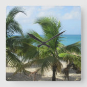熱帯ヤシの木 スクエア壁時計 (正面)