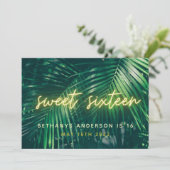 熱帯ヤシの緑のネオンスクリプト、16歳の誕生日 セーブザデート (スタンド正面)