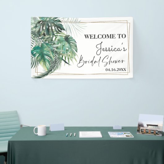 熱帯ヤシの緑の金ゴールドブライダルシャワー背景 横断幕 (トレードショー)