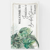 熱帯ヤシの緑の金ゴールドブライダルシャワー背景 横断幕 (縦)