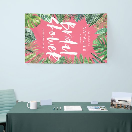 熱帯ヤシの葉とスクリプトの仮想ブライダルシャワー 横断幕 (トレードショー)