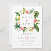 熱帯ヤシの葉とフローラパーソナライズされた 招待状 (正面)