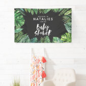 熱帯ヤシの葉のスクリプト仮想ベビーシャワー 横断幕 (インサイチュ)