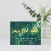 熱帯ヤシの葉のネオンスクリプモダントトレンディー救 案内ポストカード (スタンド正面)