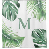 熱帯ヤシの葉の緑のモノグラム シャワーカーテン (正面)