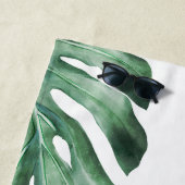 熱帯ヤシの葉の緑のモノグラム ビーチタオル (インサイチュ)