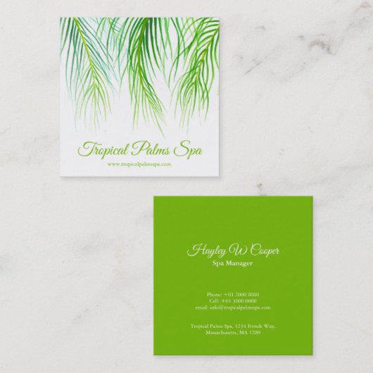 熱帯ヤシの葉水彩画 スクエア名刺 (正面/裏面)