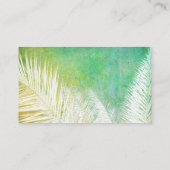 熱帯ヤシの葉自然アートティール（緑がかった色）ブルーとホワイト 名刺 (裏面)