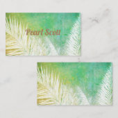 熱帯ヤシの葉自然アートティール（緑がかった色）ブルーとホワイト 名刺 (正面/裏面)