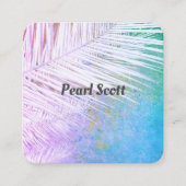 熱帯ヤシの葉自然アート紫と青のスクア スクエア名刺 (正面)