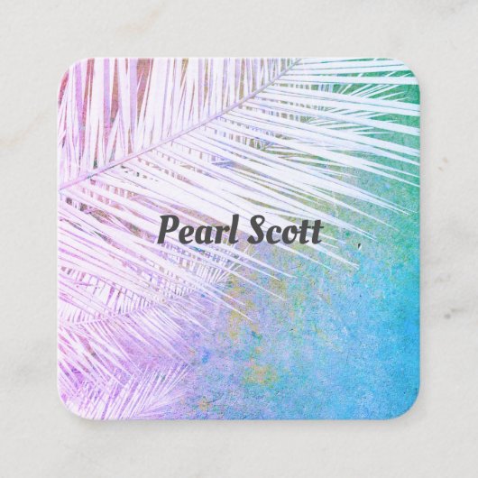 熱帯ヤシの葉自然アート紫と青のスクア スクエア名刺 (正面)