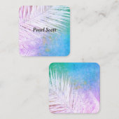熱帯ヤシの葉自然アート紫と青のスクア スクエア名刺 (正面/裏面)