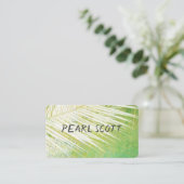 熱帯ヤシの葉自然アート緑と白 名刺 (スタンド正面)