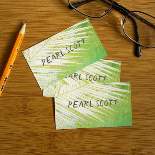 熱帯ヤシの葉自然アート緑と白 名刺