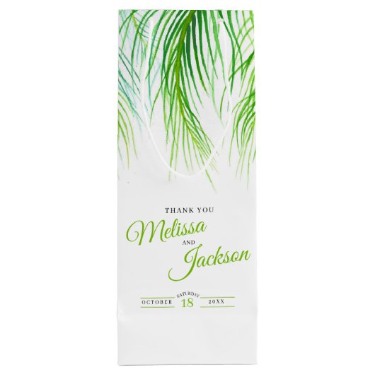 熱帯ヤシ結婚の感謝してい青緑と白 ワインギフトバッグ
