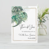 熱帯ヤシ緑金ゴールド枠ブライダルシャワー サンキューカード (スタンド正面)