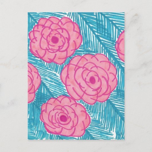 熱帯ヤシ葉のと花 ポストカード (正面)